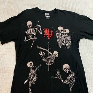 Broken Promises Black Graphic Skeleton T-Shirt- Medium, P2P:21 inches, L:23 inch